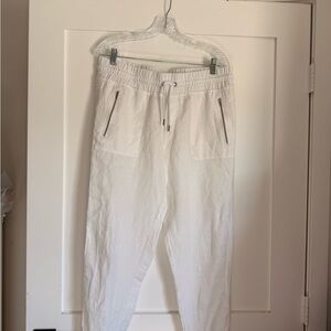 Athleta Linen White Drawstring Pants size 12 NWOT